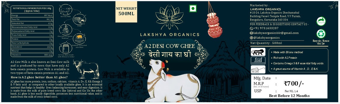 ORGANIC A2 DESI COW BILONA GHEE 500ML