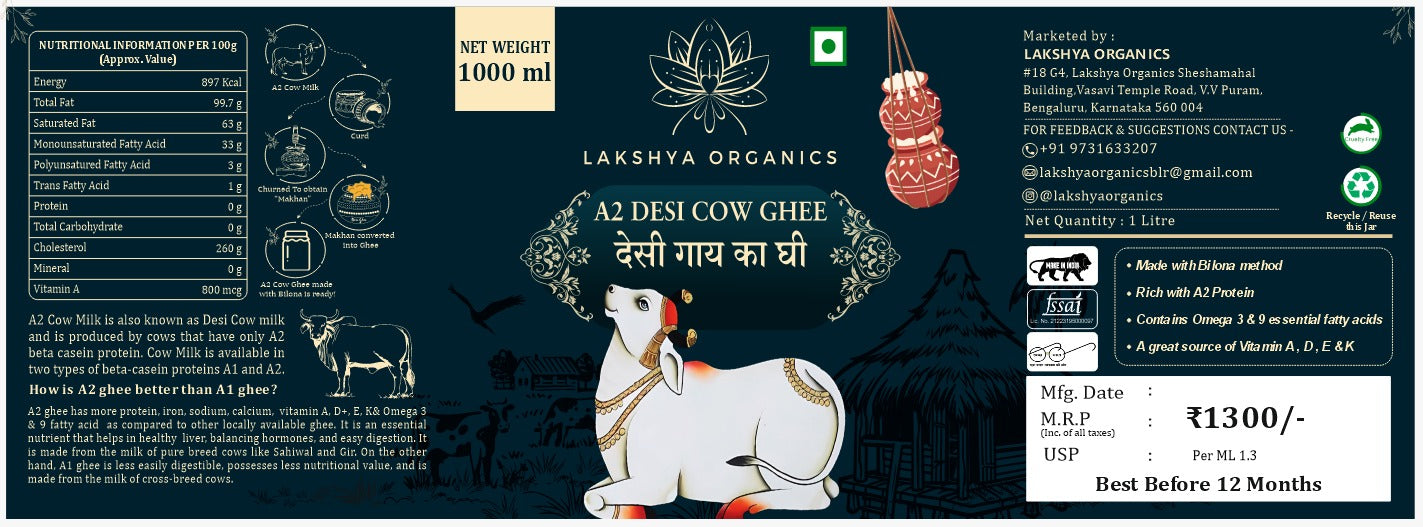 ORGANIC A2 DESI COW BILONA GHEE 1000ML